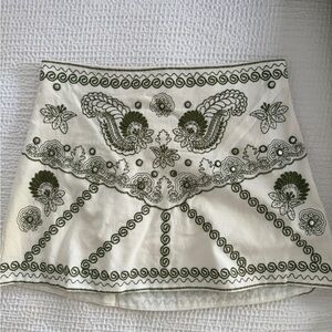 Zara White Skirt with Green Embroidery